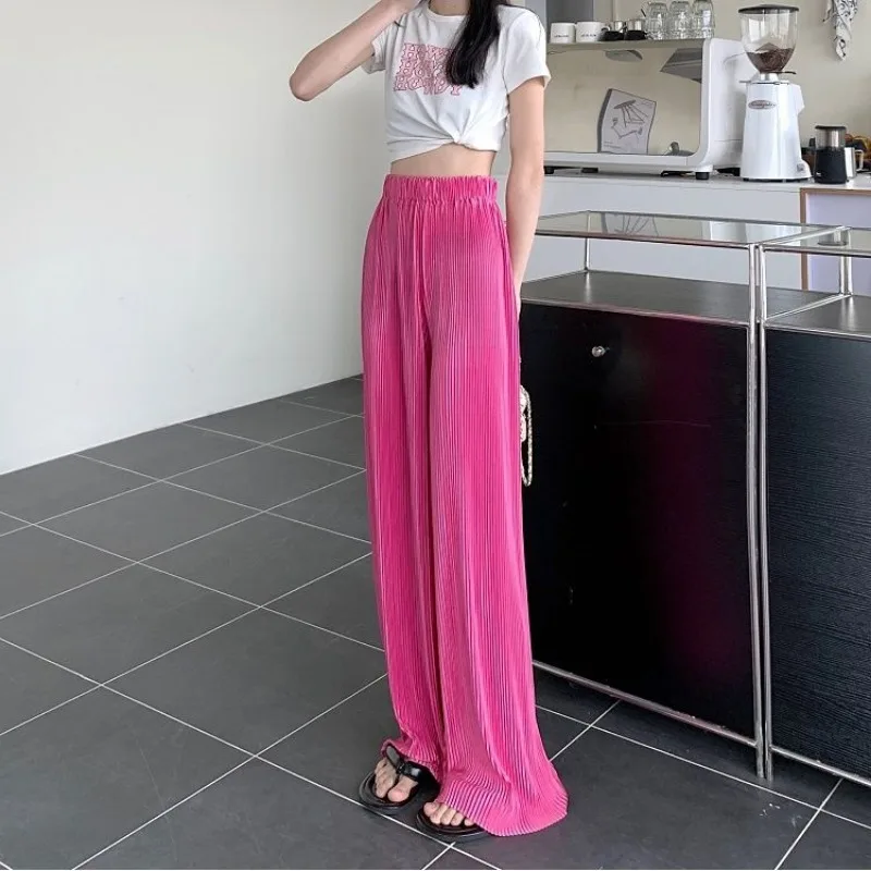 Trousers Ice Shreds Cool Straight Cylinder Woman High Waisted Pendant Pleating Wide Legs Loose Fitting Leisure Mopping The Floor