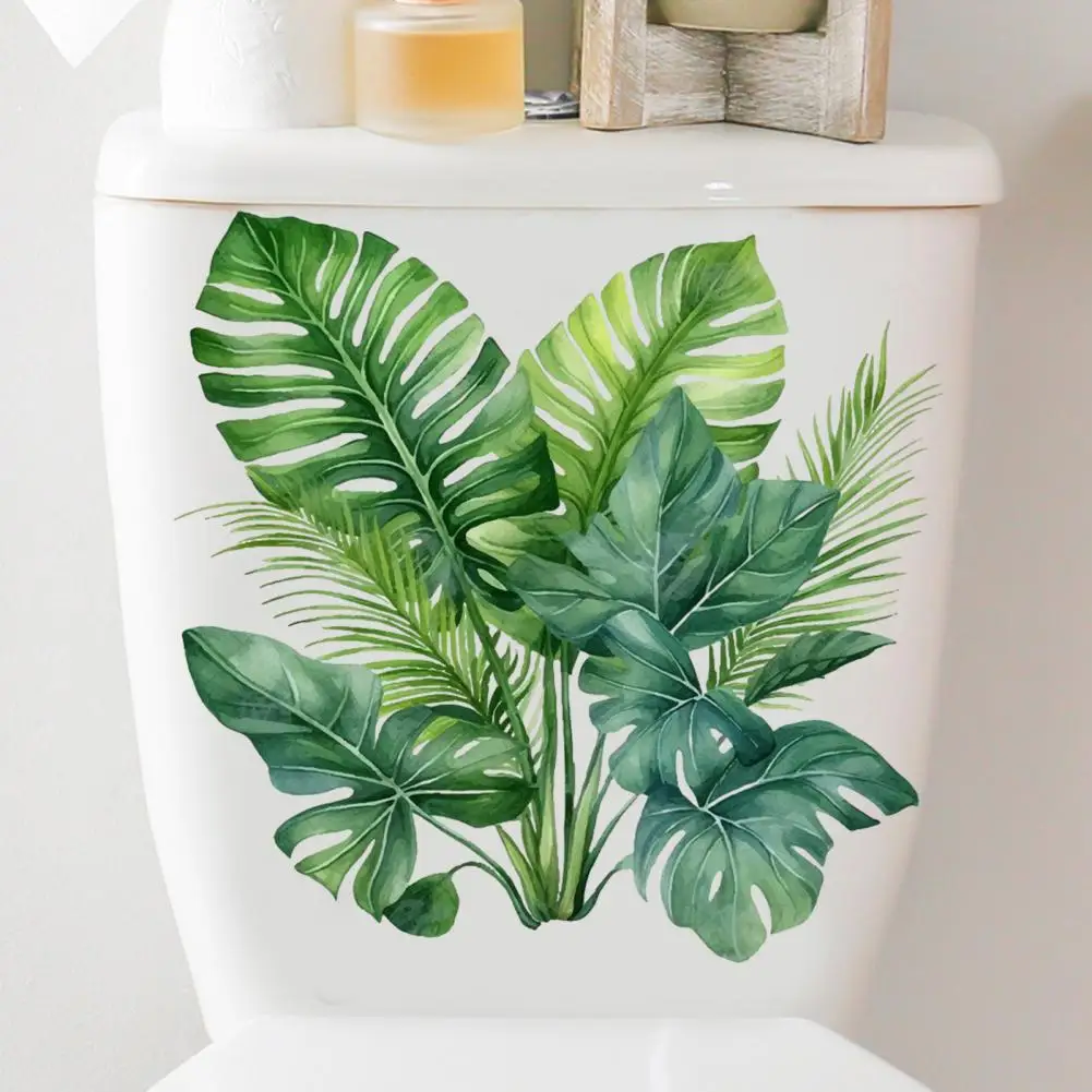 Toilet Lid Sticker Decorative Toilet Decal Removable Waterproof Fern Leaf Sticker Green Plant Bathroom Decal for Room