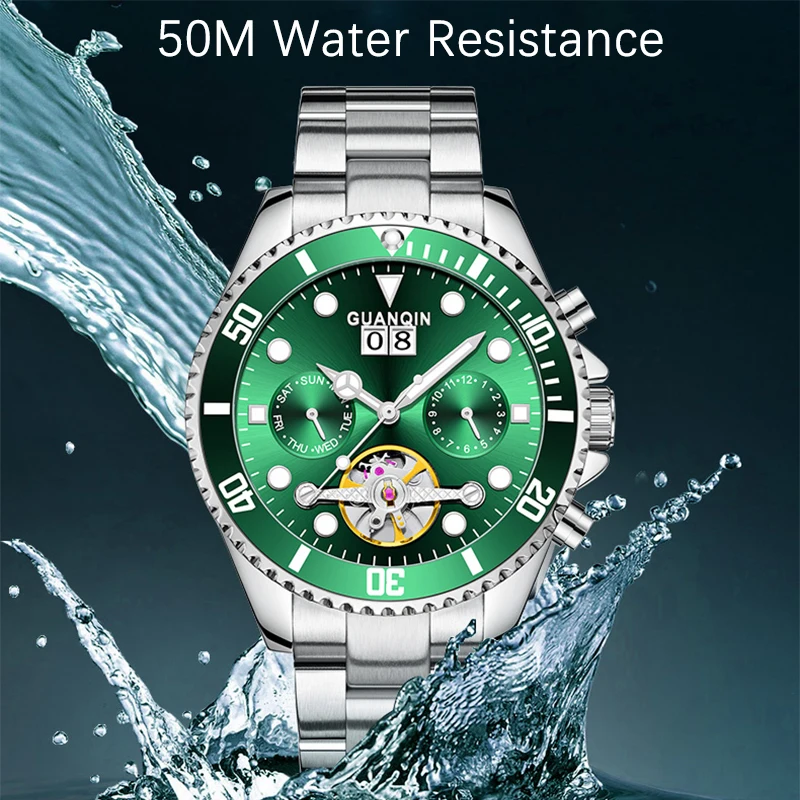 GUANQIN Orologio meccanico automatico originale da uomo, 42 mm, quadrante grande, scheletro, data, settimana, orologi da polso da uomo di lusso di alta marca_voghion.com