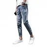 2023 Social and Spiritual Guy, Broken Hole, Beggar Jeans, Male Internet Red, Slim Fit, Casual, Fashion, Small Feet Cropped Pants 2