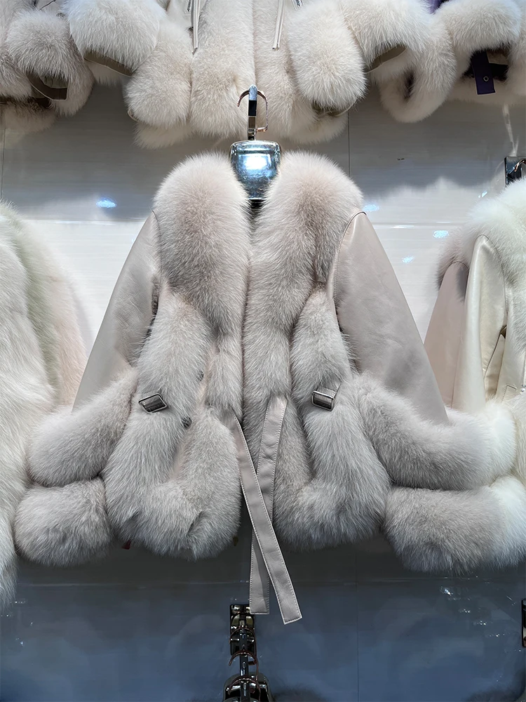 

Новинка 2023, зимнее женское пальто из натурального Лисьего меха, куртка из натуральной кожи с гусиным пухом, роскошное плотное теплое Женское пальто, верхняя одежда