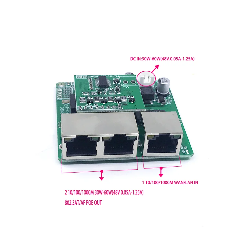 3 포트 기가비트 POEswitch 모듈, LED 라인 3 포트, 10, 100, 1000m 접점, POEport 미니 스위치 모듈, PCBA