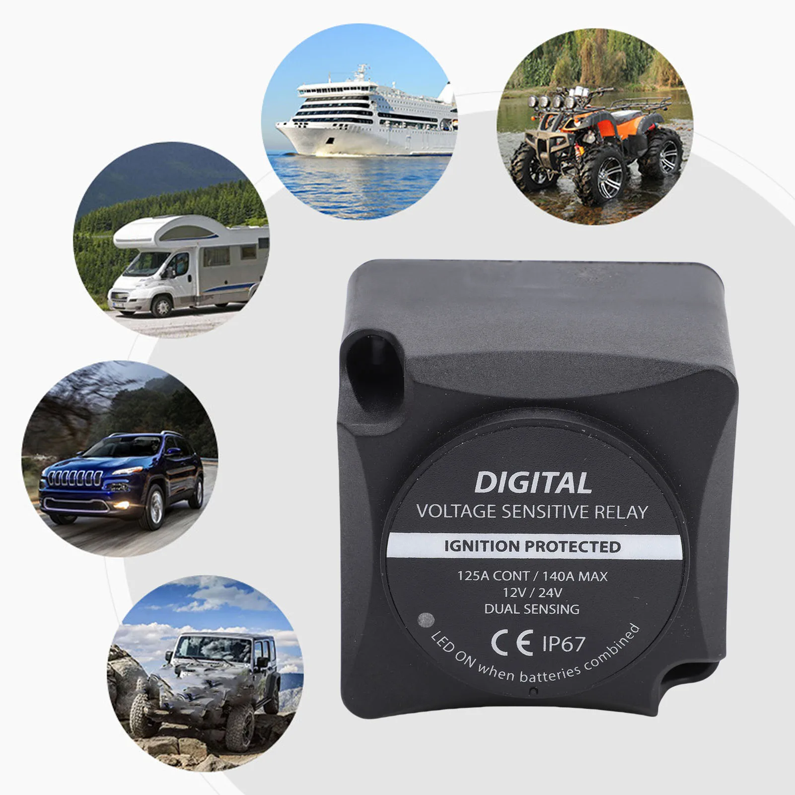 Voltage Sensitive Relay Digital VSR Smart Dual Battery Isolator 140A Water Proof Automatic Charging for Car RV ATV UTV Boat Mari