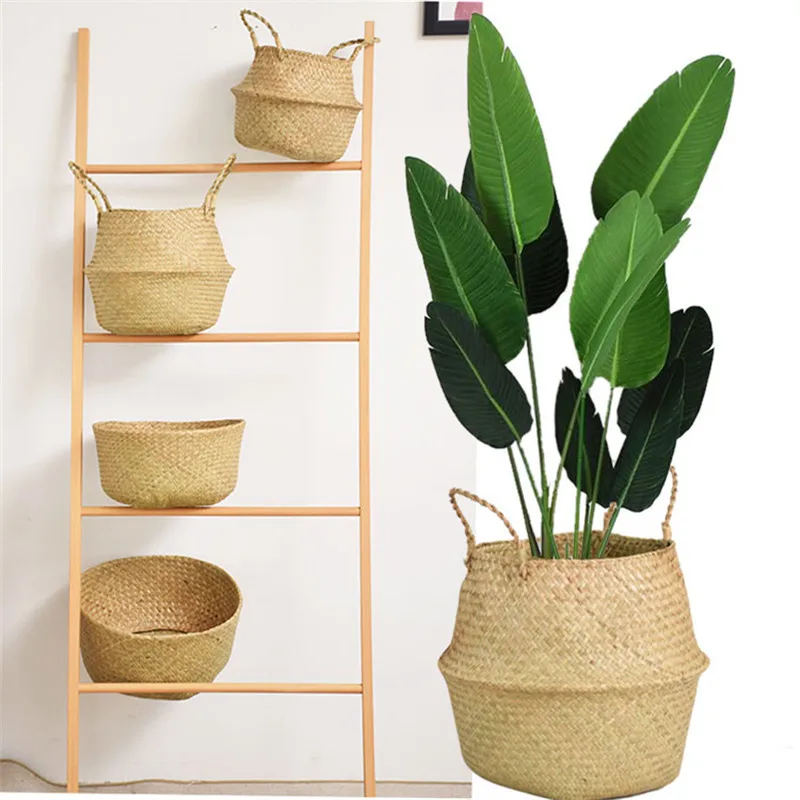 Hand Woven Circular Flower Vases, Bamboo Baskets, Home Ornaments, Plant Decorations, Straw Woven Hand-held Flower Pots