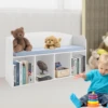 Kids Book Display Case with Soft Cushion, Storage Bench with Book Rack, Low Square Book Cabinet for Living Room Bedroom Decor 1