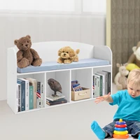 Kids Book Display Case with Soft Cushion, Storage Bench with Book Rack, Low Square Book Cabinet for Living Room Bedroom Decor 1