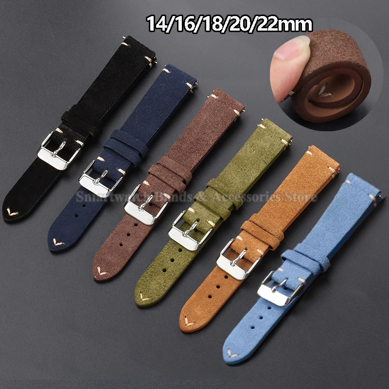 Vintage Suede Leather Quick Release Watch Strap - Handmade Bracelet in Multiple Sizes