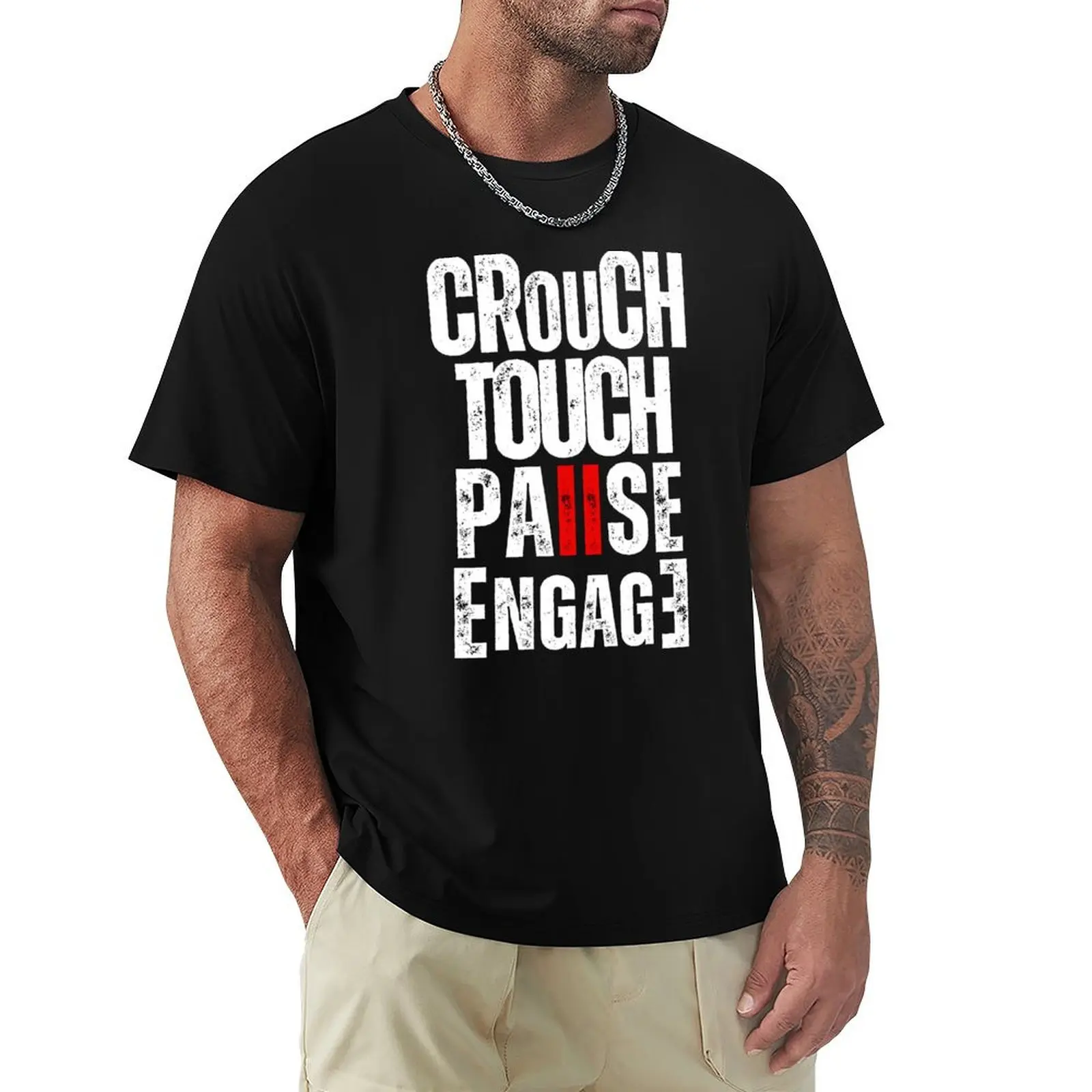 Crouch Touch Pause Engage T-Shirt cute tops boys whites customizeds Short sleeve tee mens graphic tshirts
