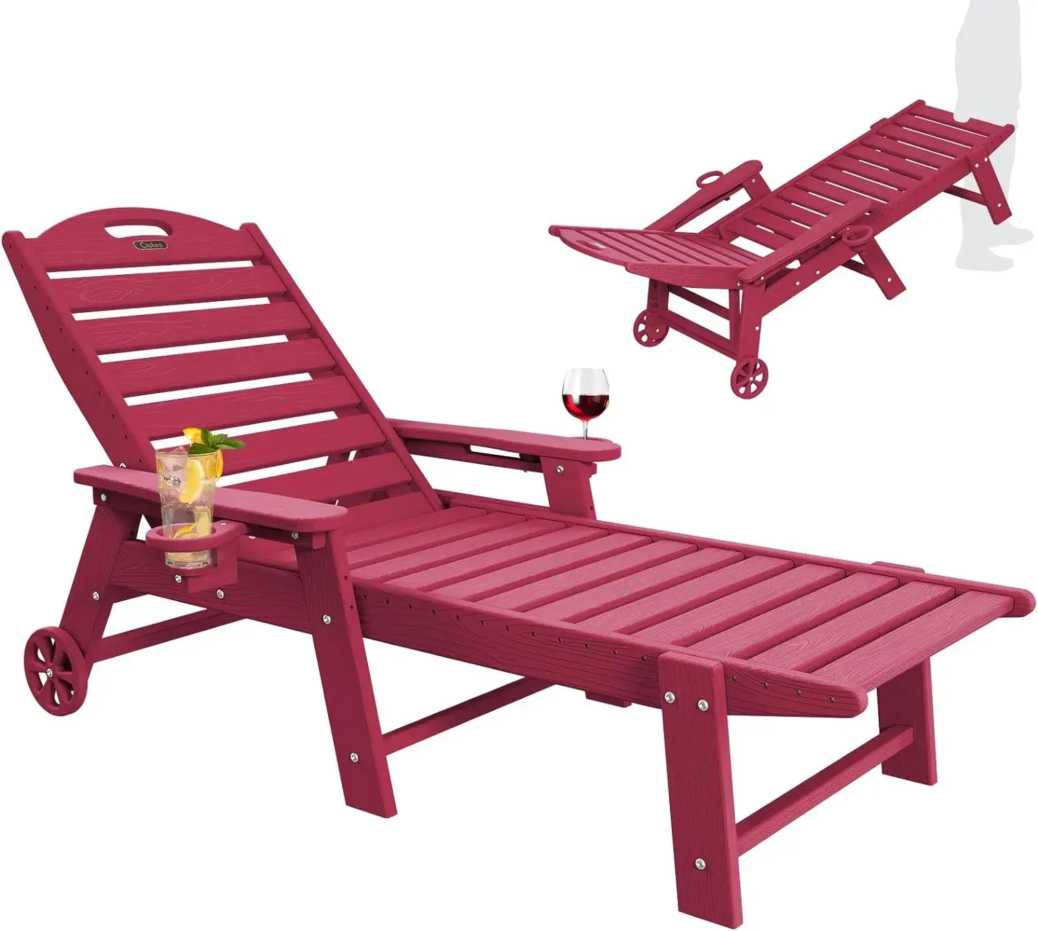 

Chaise Lounge Chair Outdoor with Wheels,Wood Texture, Adjustable Chaise Lounge Outdoor, Patio Lounge Chair for Poolside Backyard
