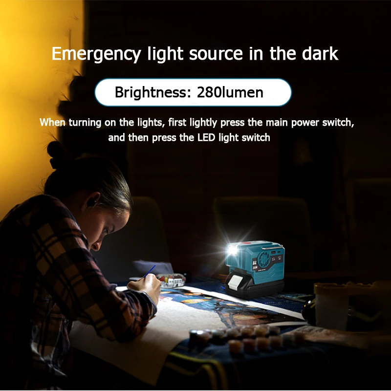 For Makita/Bosch/Dewalt/Milwaukee 18V Battery Outdoor Portable Inverter 200W AC