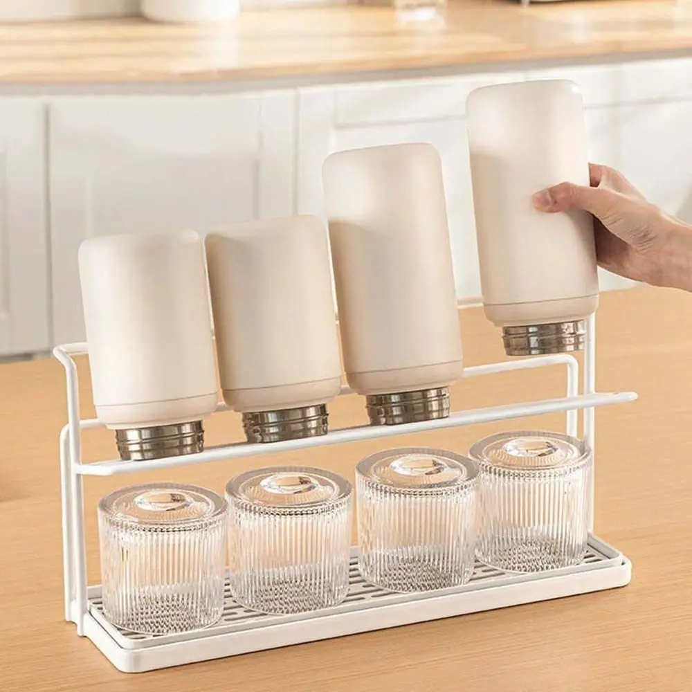 Double-layer 2Layer Cup Storage Rack Sink Storage Rack Carbon Steel Drain Cup Rack Black White with Drip Tray Cup Storage Tray