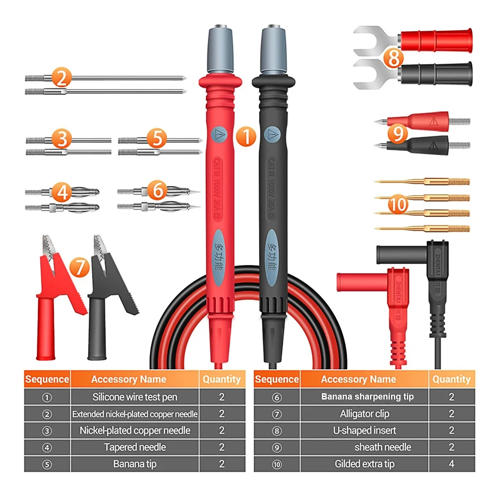 

22 Pieces Multimeter Cable Set 20A Universal Meter Test Tools Silicone Brass Battery Circuit Tester Supplies