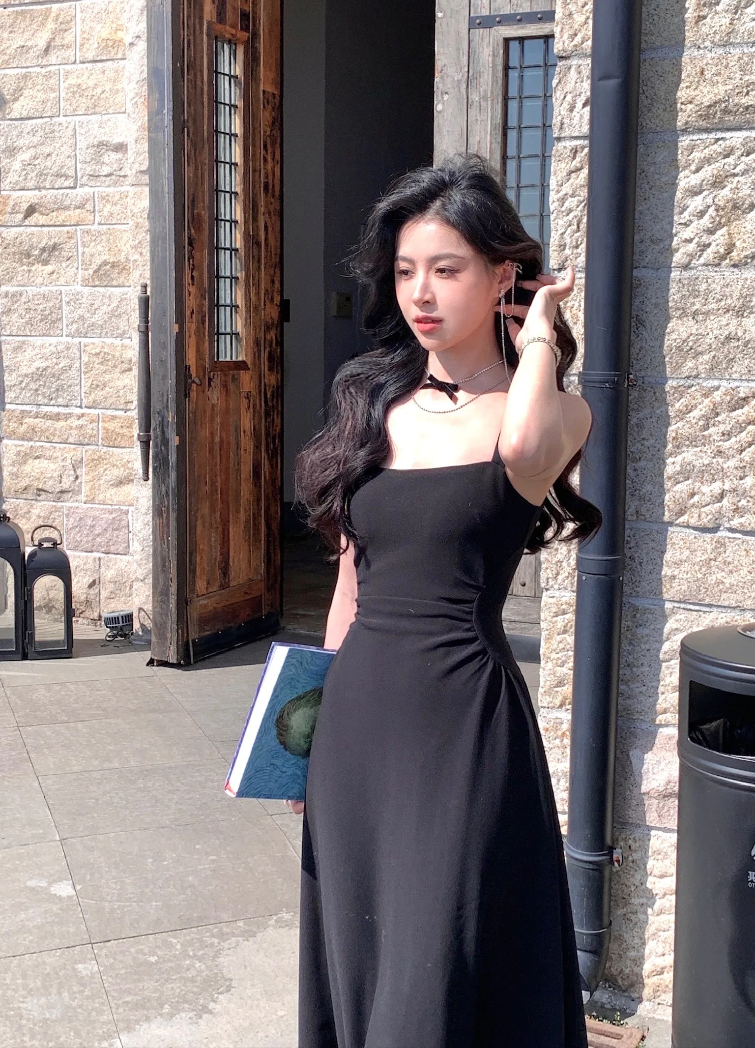 Spring New Elegant Square Collar Midi Party Dresses for Women Long Sleeve Black White Slim Vestidos Female High Waist Clothes