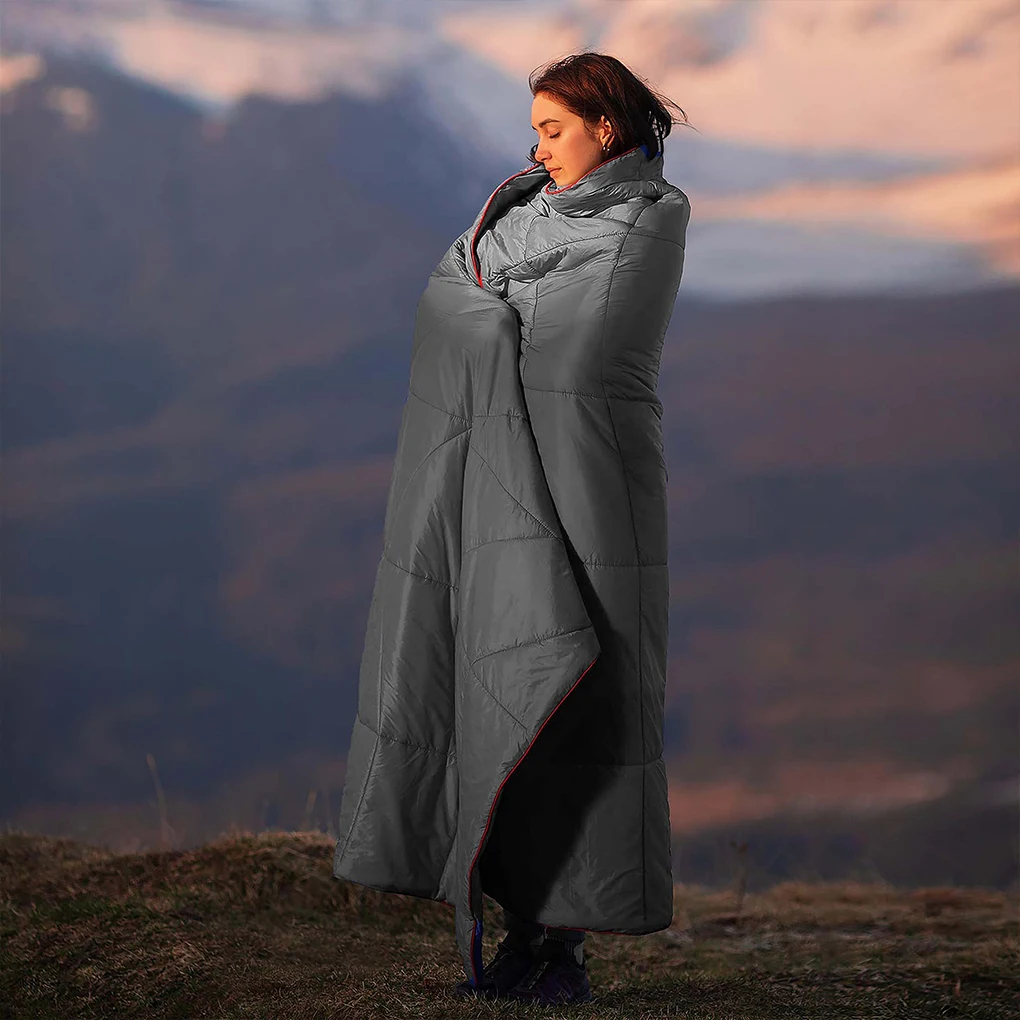 Camping Blanket Puffy Blanket Warm Climbing Blanket Waterproof Buttons Poncho Liner Ultralight Travel Sleeping Pad Quilt Mat