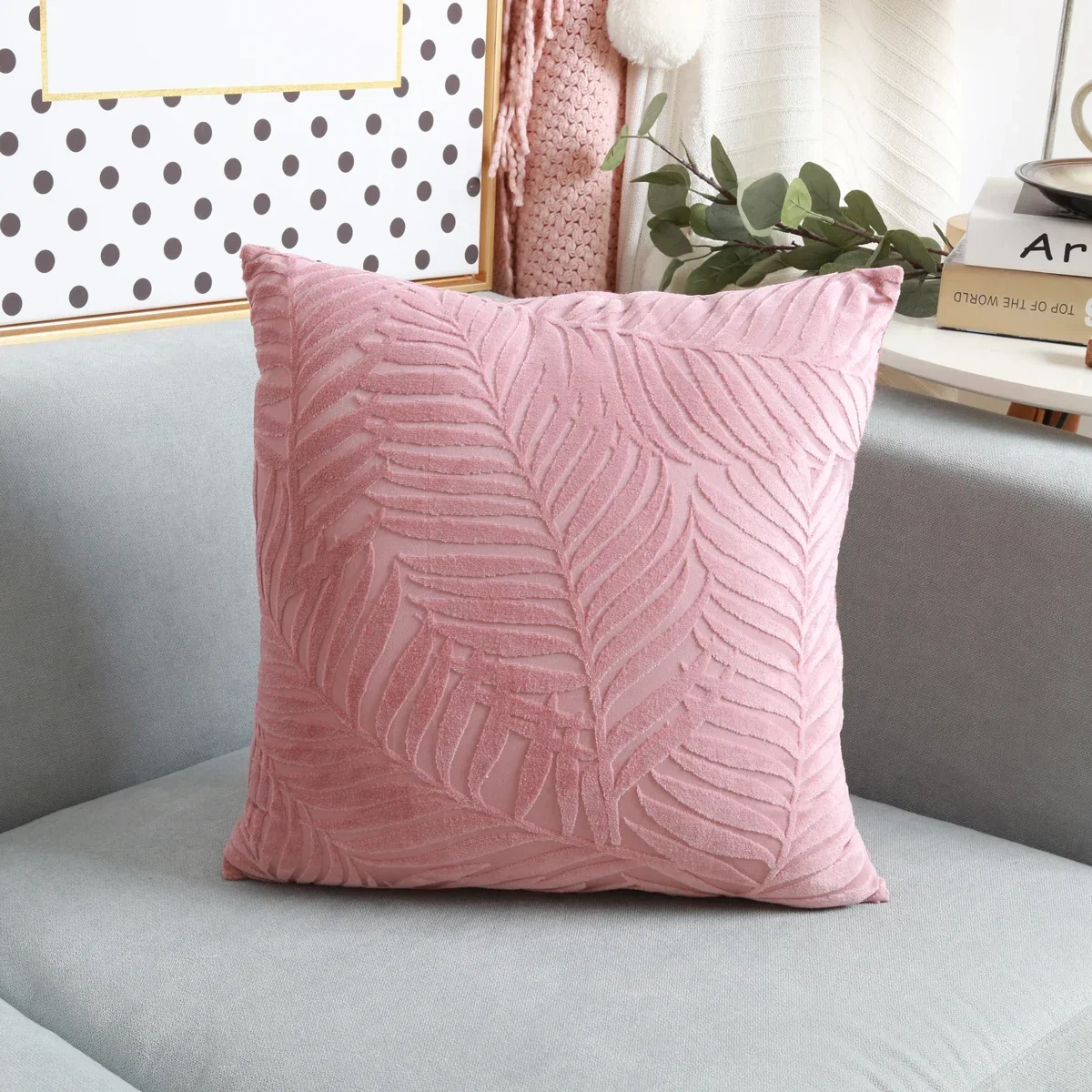 

Square Cushion Cover Velvet Throw Pillow Covers 18x18 Inch with Leaf Decorative Couch Pillowcase Luxury Modern Pillow Covers