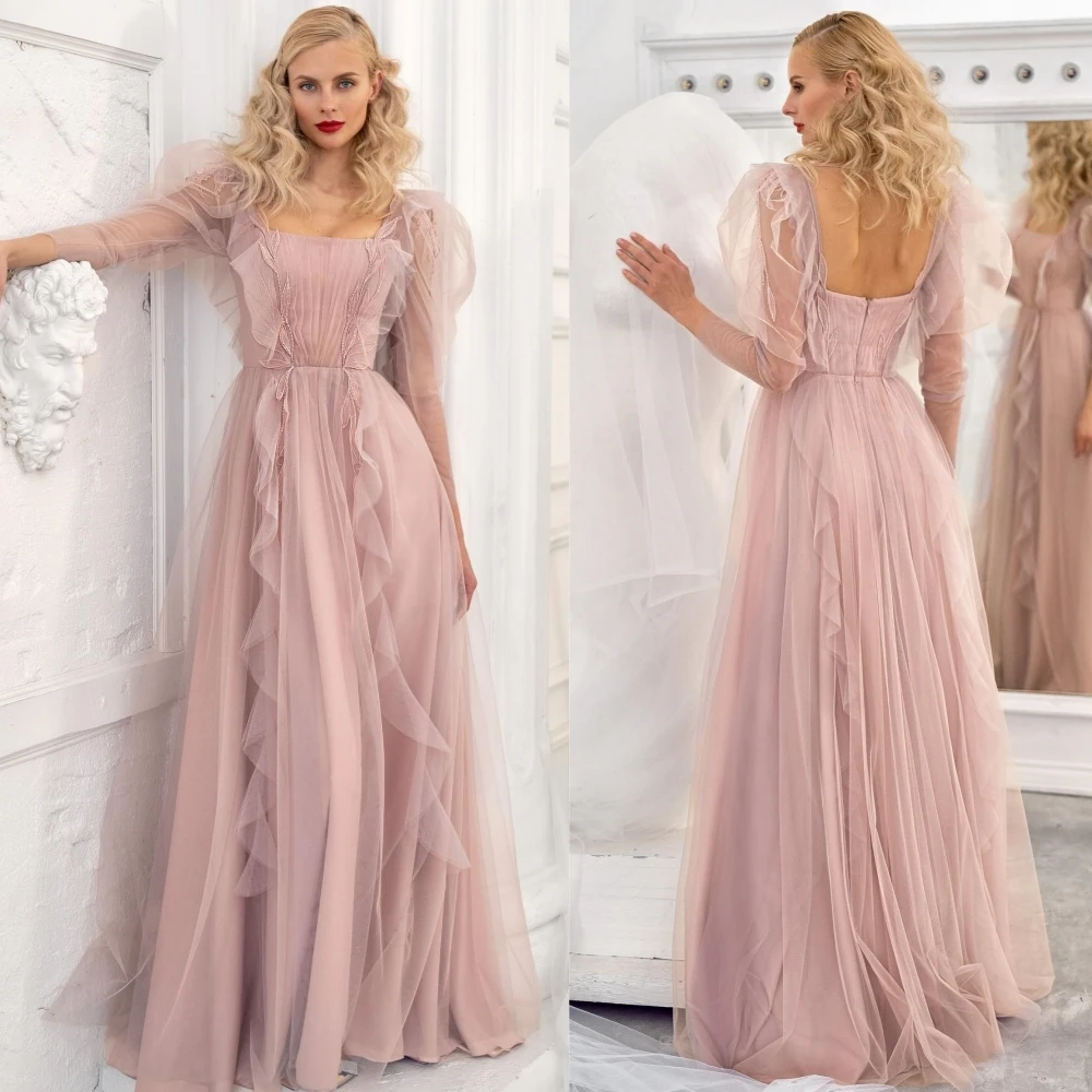 

Tulle Pleat Quinceanera Straight Square Neck Bespoke Occasion Gown Long Dresses