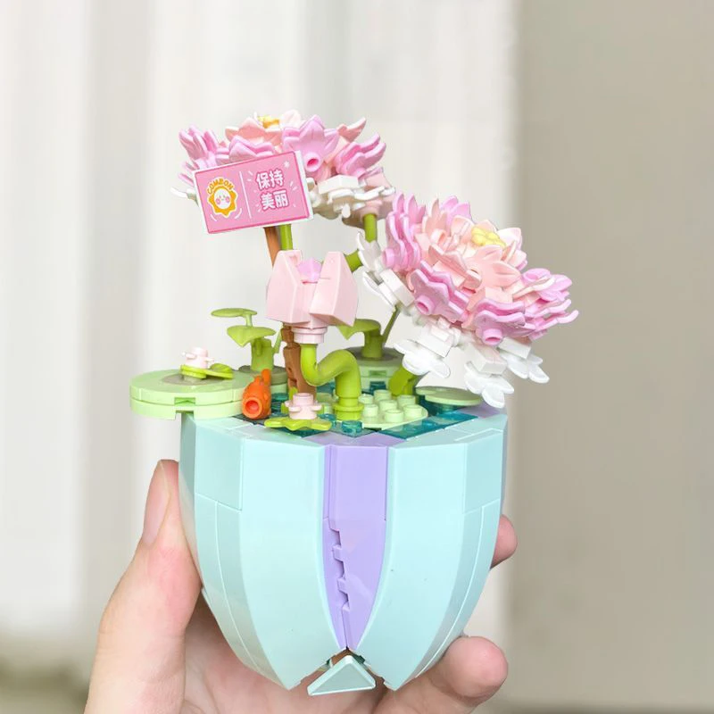 Mini Bricks Building Set with Artificial Flowers