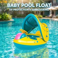 Siège flottant gonflable jaune pour bébé avec pare-soleil et volant pour piscine 2