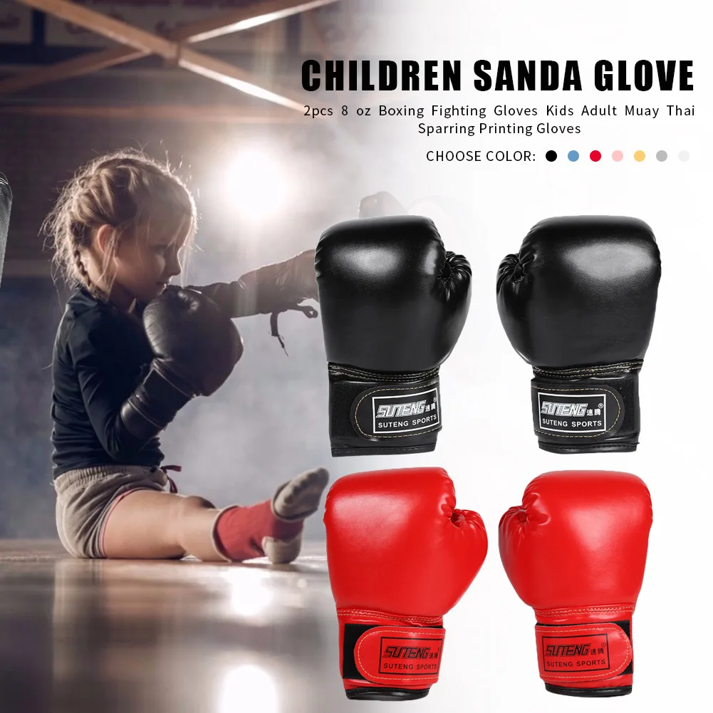2pcs Boxing Training Fighting Gloves PU Leather Kids Breathable Muay Thai Sparring Punching Karate Kickboxing Professional Glove