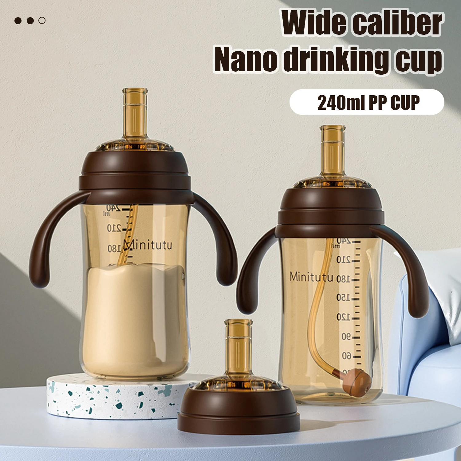 240ML gravity ball straw cup, food grade PP material, 6-36 months baby water cup, drop and leak proof, gift, water bottle