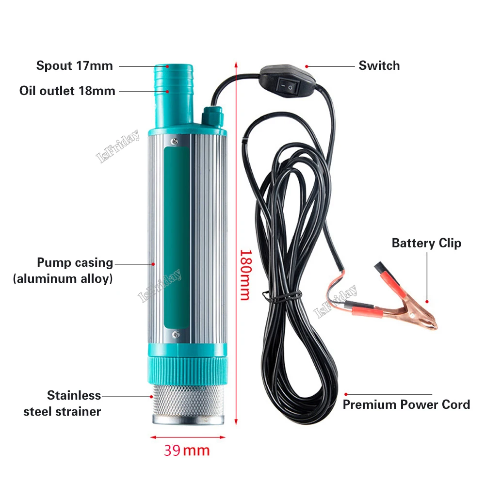 Oil Transfer Pump Submersible Electric Pump Water Transfer Pump Electric Pump Electric Car Pump 39mm Portable Mini Pumping Diesel Oil Water Transfer Pump Camping Fishing Submersible 30L/min 12V