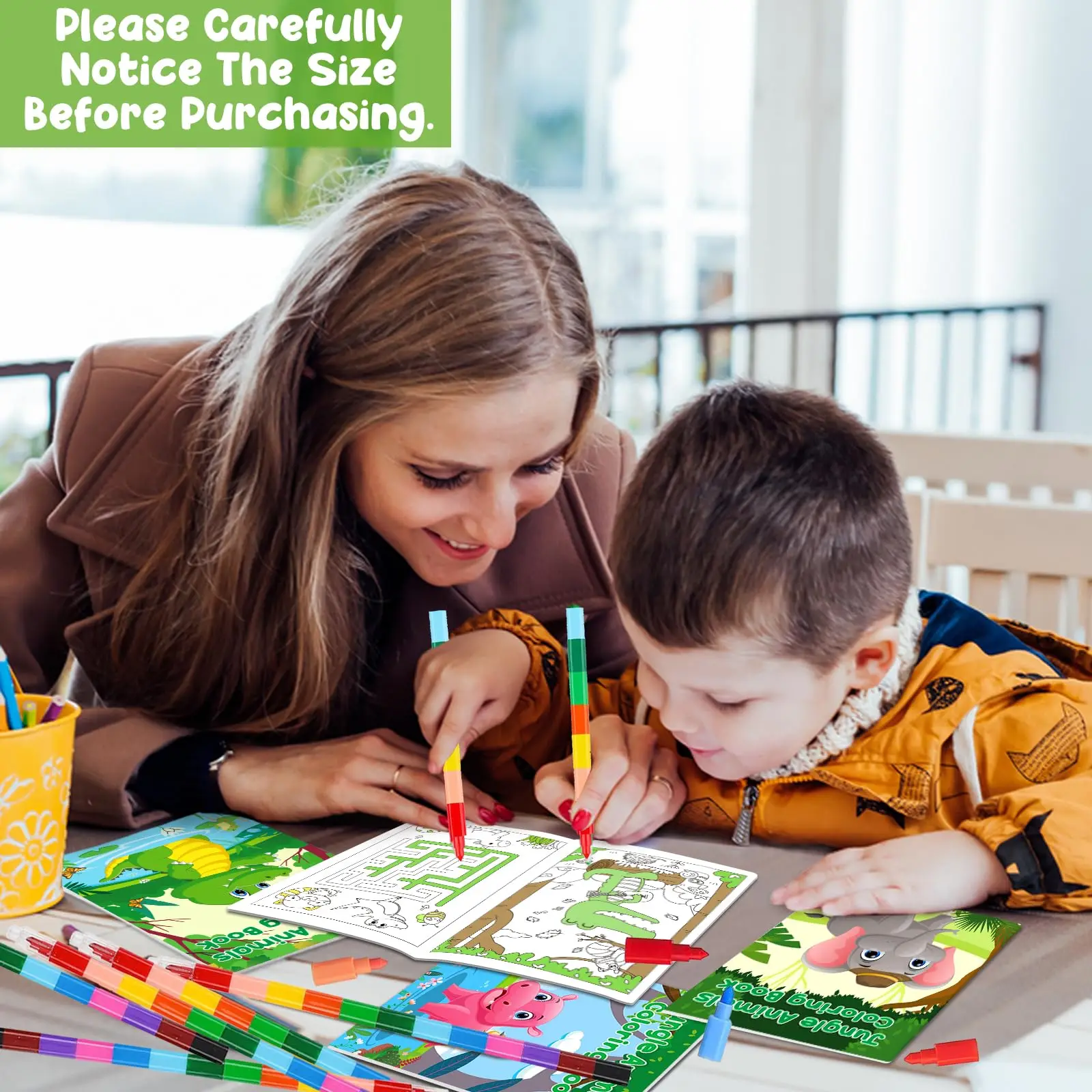 24Pcs Jungle Safari Animals Coloring Books for Kids with 24 Stacking Crayons Mini Coloring Book Party Favors Bulk Gifts 4