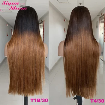 Ombre Honey Brown Vietnamese Bone Straight Wigs Double Drawn Colored Human Hair Wigs Raw Hair HD Transparent Lace Frontal Wig 1