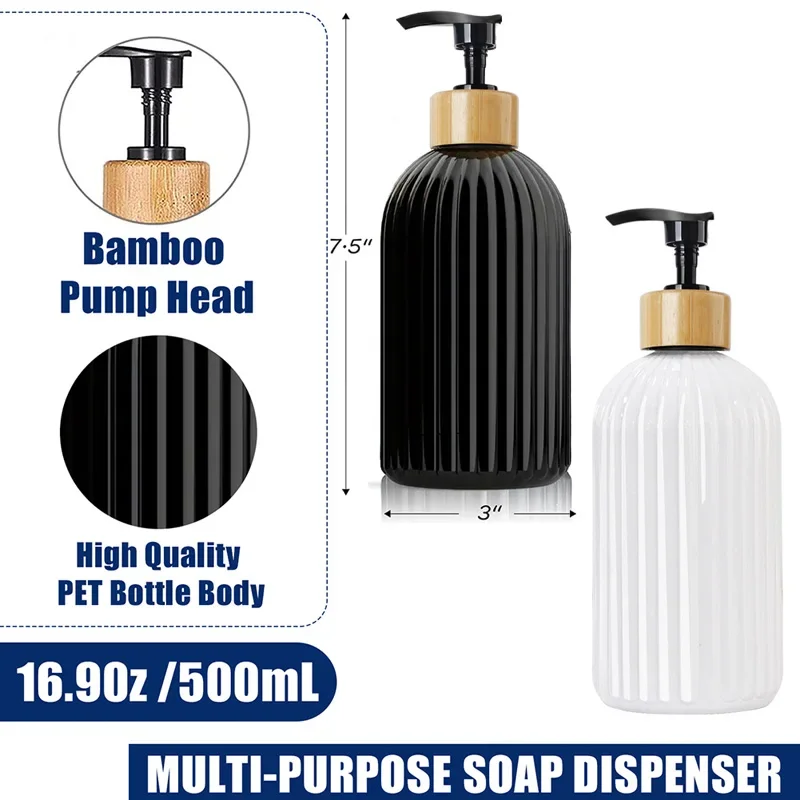 500ml Strip Soap Dispenser Bamboo Pump Refillable Shampoo Liquid Conditioner Bottle Home Bathroom Accessories