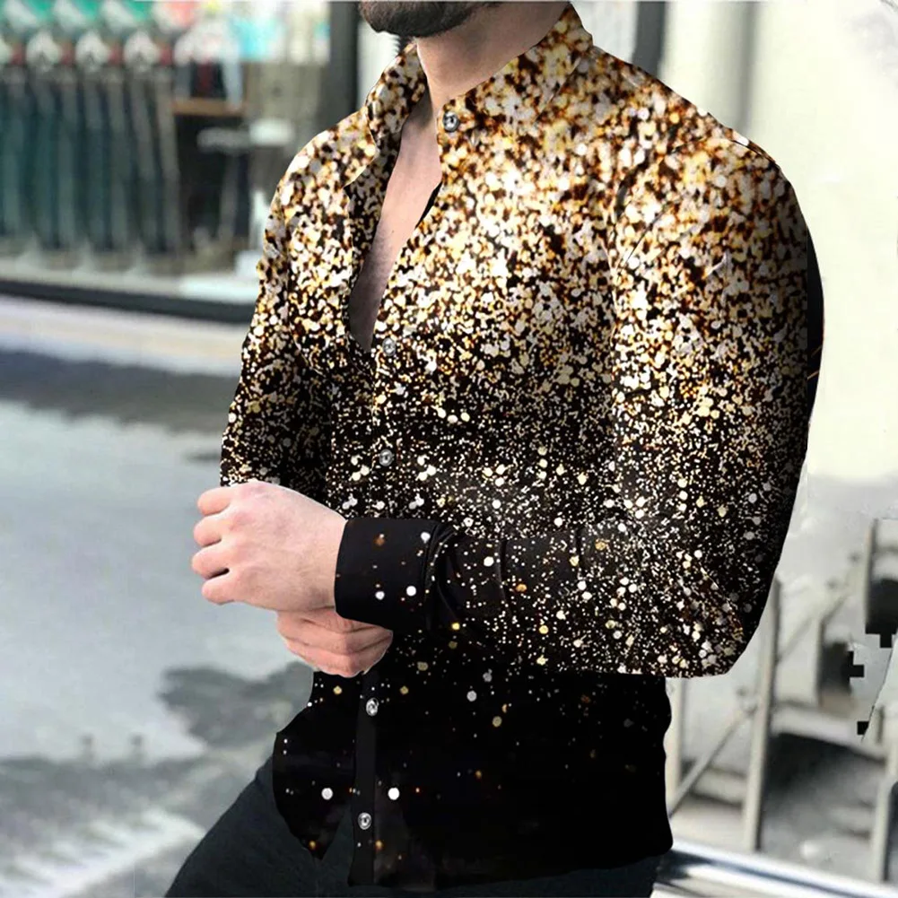 Vestido de doradas brillantes para camisas de manga larga con botones, camisas brillantes para fiesta de discoteca, club nocturno, graduación, camisa informal transpirable, 2022 _ - AliExpress Mobile