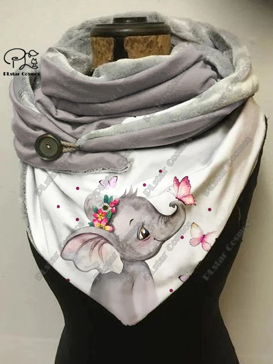 3D printed animal series elephant tiger lion cheetah hippopotamus pattern printed warm shawl spring winter small triangle scarf