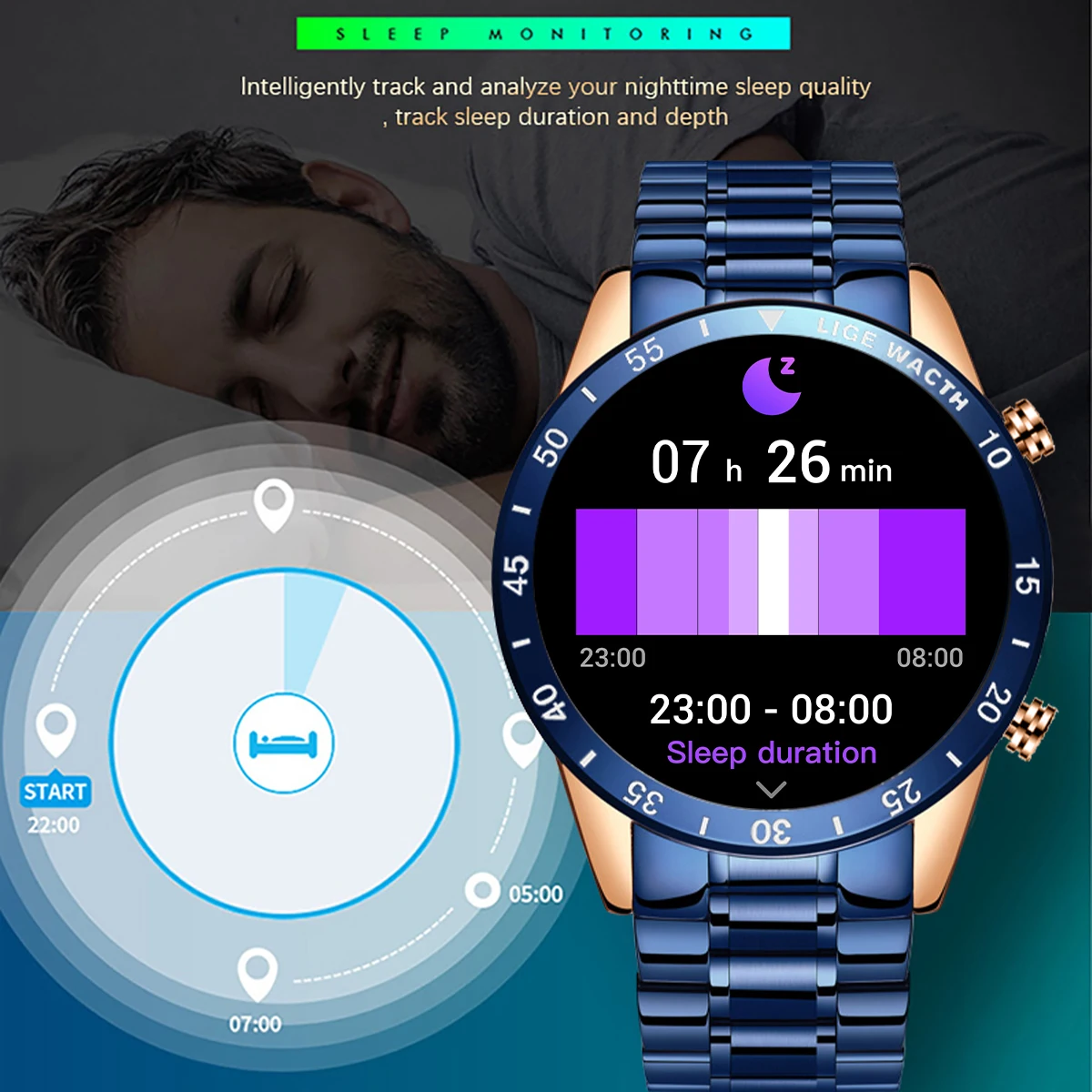 LIGE Luxury 1.39" HD Screen Men Smart Watch Bluetooth Call Steel Band IP67 Waterproof Sports Fitness Watch For Android ios Phone 4