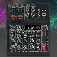 Mini 4 Channel Audio Mixer Individual +48V Phantom Power 99 DSP Effects Bluetooth USB Computer Play Record Mixing Console 2
