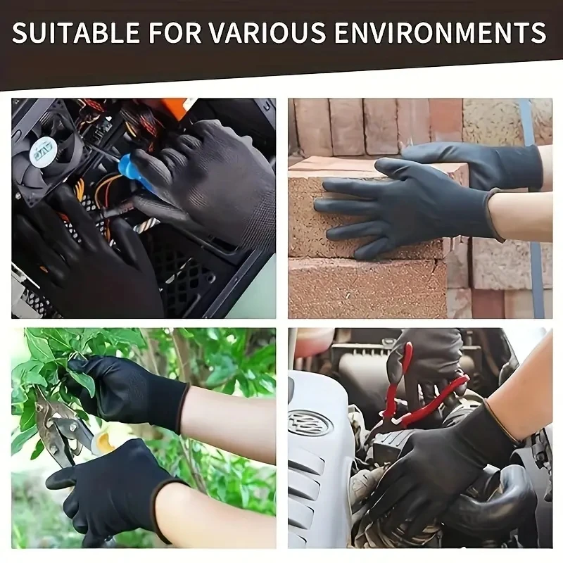 Horticulture Gloves 12 Pair Black /Grey/ Safety Work Gloves Repair Palm Coated Carpenter Repairman Supplies