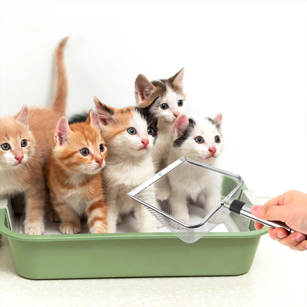 

Cat Litter Mesh Scooper Stainless Steel Holder Metal Poop for Cats Sand Sifter