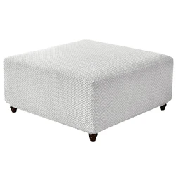 Elegant Jacquard T-Shape Ottoman Stool Cover - Elastic Slipcovers for Stylish Home and Office Decor (White)