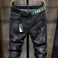 Streetwear Hip-hop luxe Style coréen hommes coupe ajustée brodé Denim décontracté jean printemps et automne mode pantalons longs mâle 3