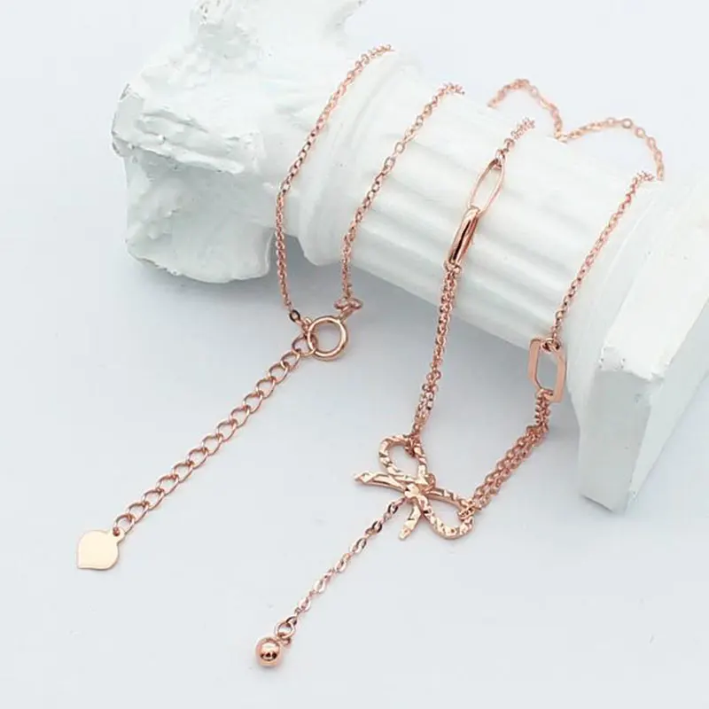 Original 585 purple gold bow necklace for woman pendant simple and