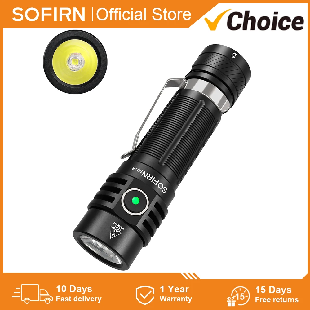 SC18 1800lm EDC Flashlight SST40 LED 18650 Torch with TIR Optics Lens Portable Lantern