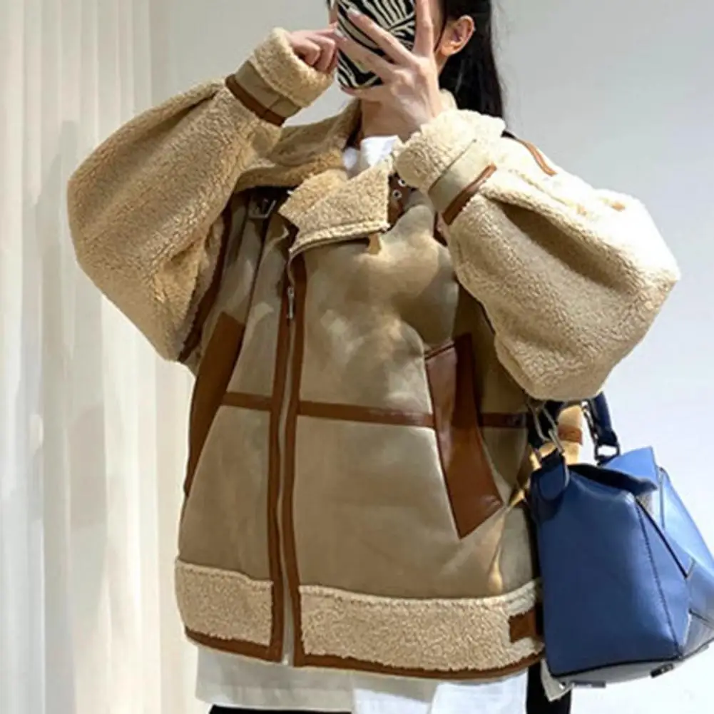 

Lady Coat Turn-down Collar Winter Coat Contrast Color Winter Coat