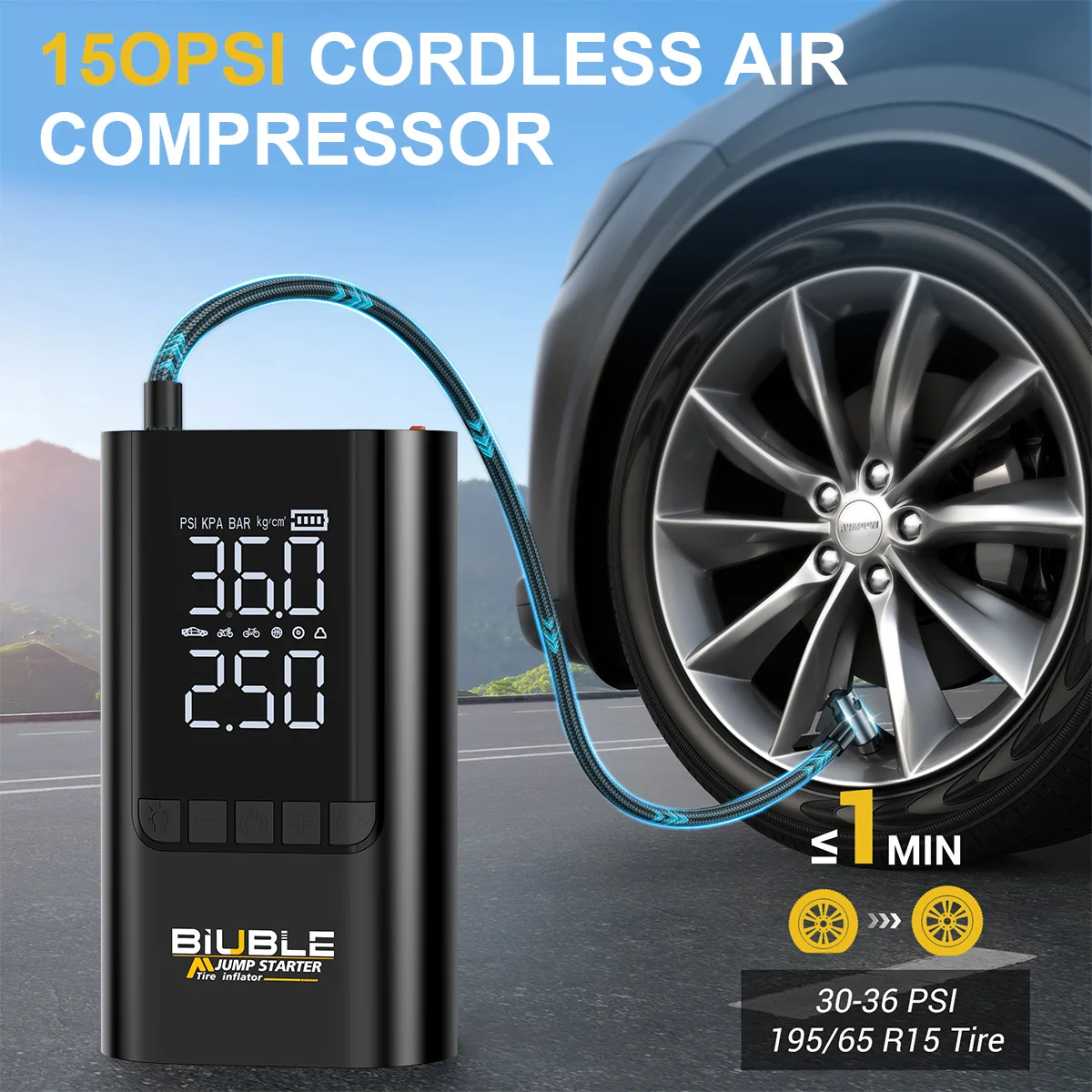 Portable Air Compressor Jump Starter with LCD Screen and 8000mAh Battery