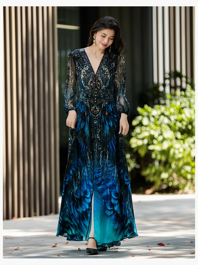 green emerald velvet dress Sexy Slit Jade Shimmer Cutout Peacock Feather Prom Dress main image 0