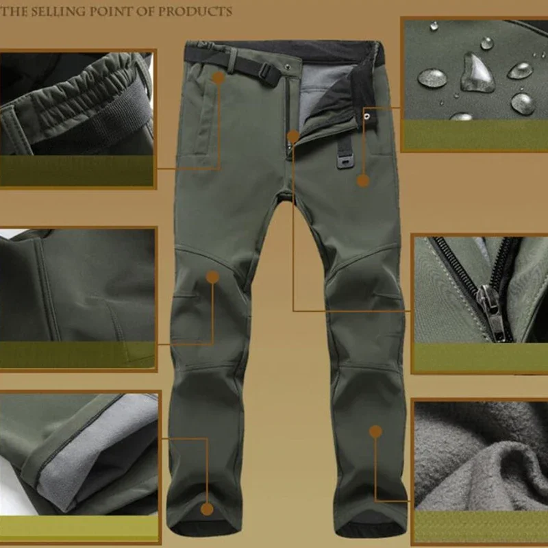 Pantalon stretch imperméable hiver épais polaire - Pêche casual chaud windbreaker sweatpants homme tactique