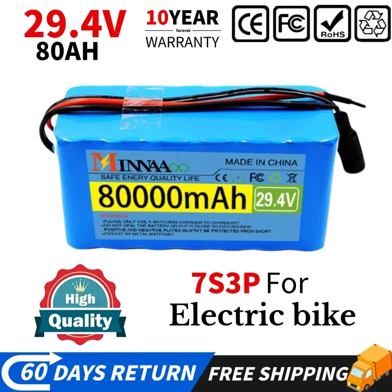 

7S3P 24v 80000mah 18650 Li-ion Battery Pack W/ 29.4v 2A Charger Lithium Battery for Electric Bicycle EBIKE Moped Spare Batterie