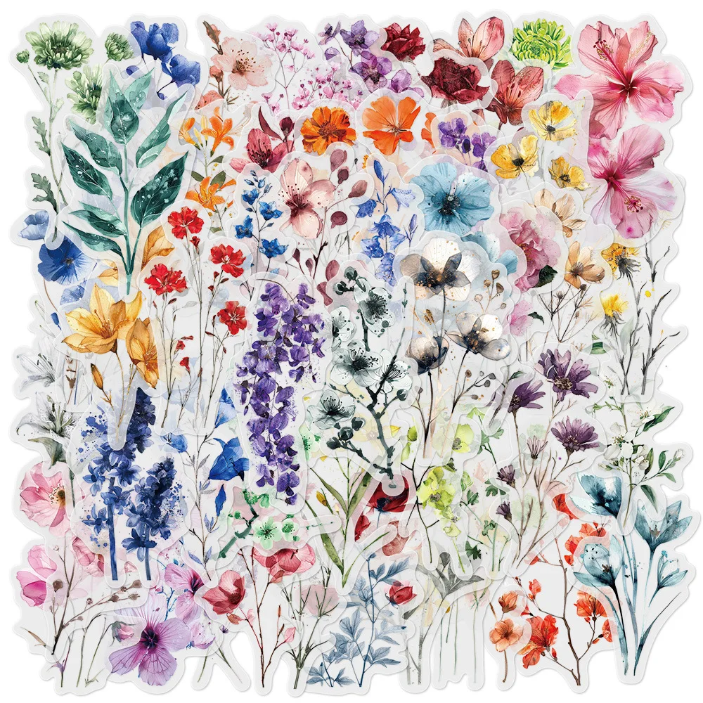 Ink Flower Stickers DIY Phone Case Material Handbook Water Cup Plant Transparent PET 50Pcs ink flower stickers
