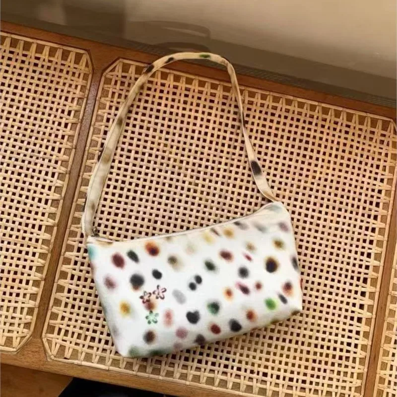 Pastel Yellow Colorful Polka Dot Underarm Bag Women Leather Large Capacity Shoulder Bags Ladies Commuter Versatile Handbag 2025