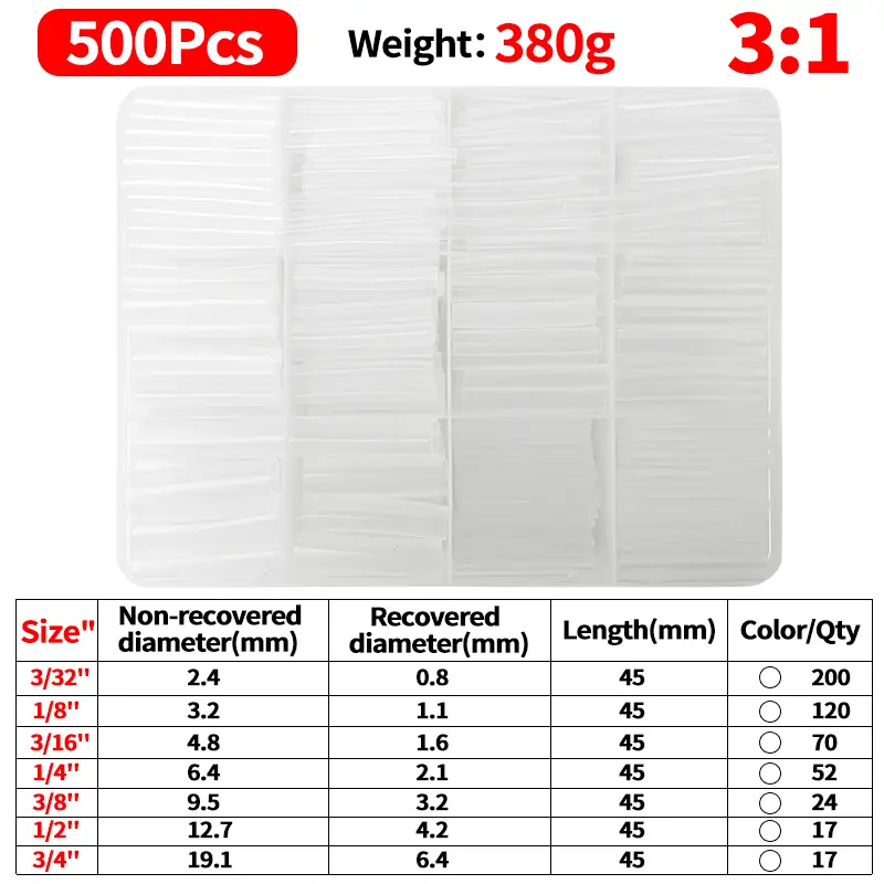 180-500PCS 3:1 Adhesive Heat Shrink Tubing Kit Polyolefin Wire Cable Sleeve Waterproof Insulation Assorted Pre Cut Tubes image 11
