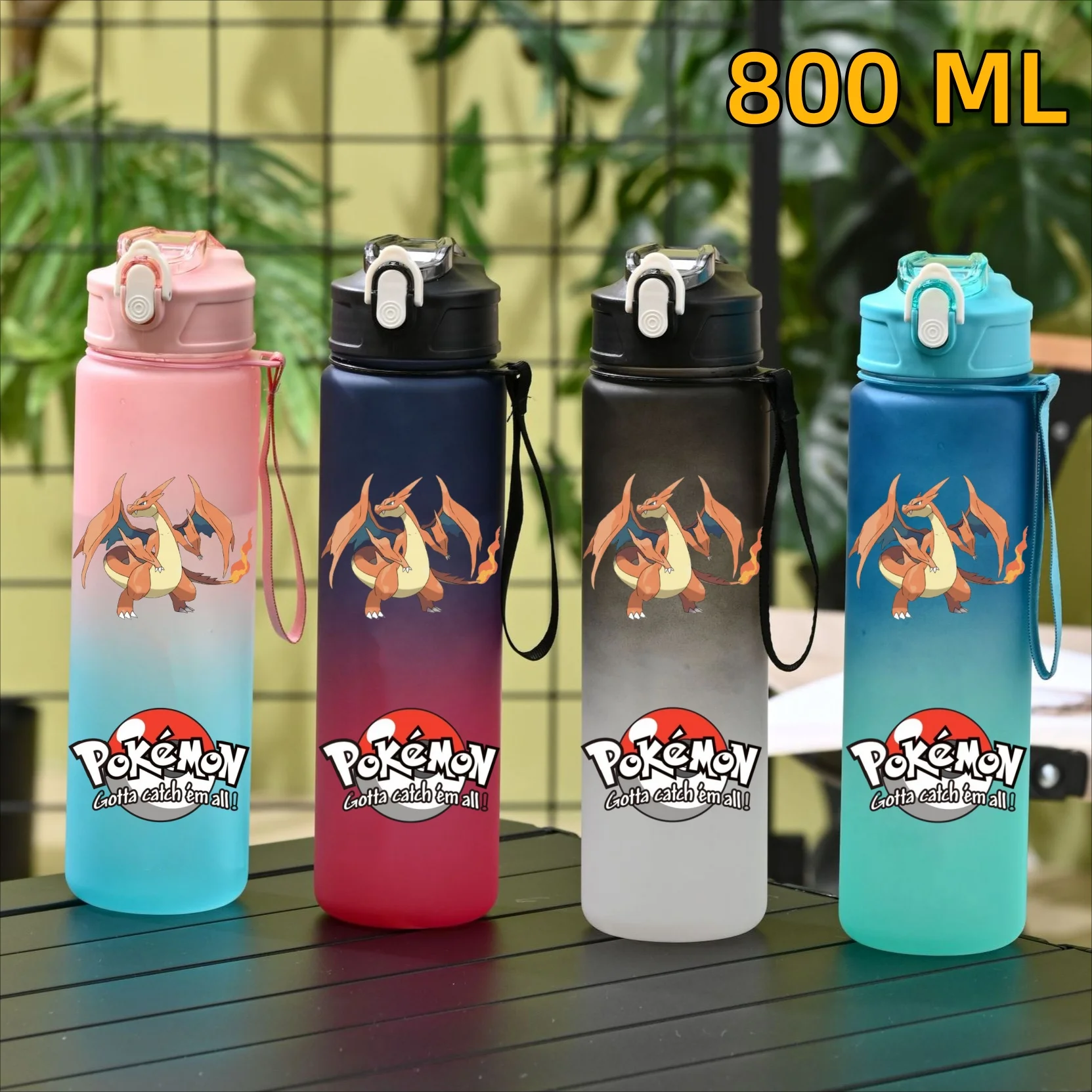 800ML Pikachu & Charizard Sports Bottle – Leak-Proof Pokémon Fitness Jug with Straw