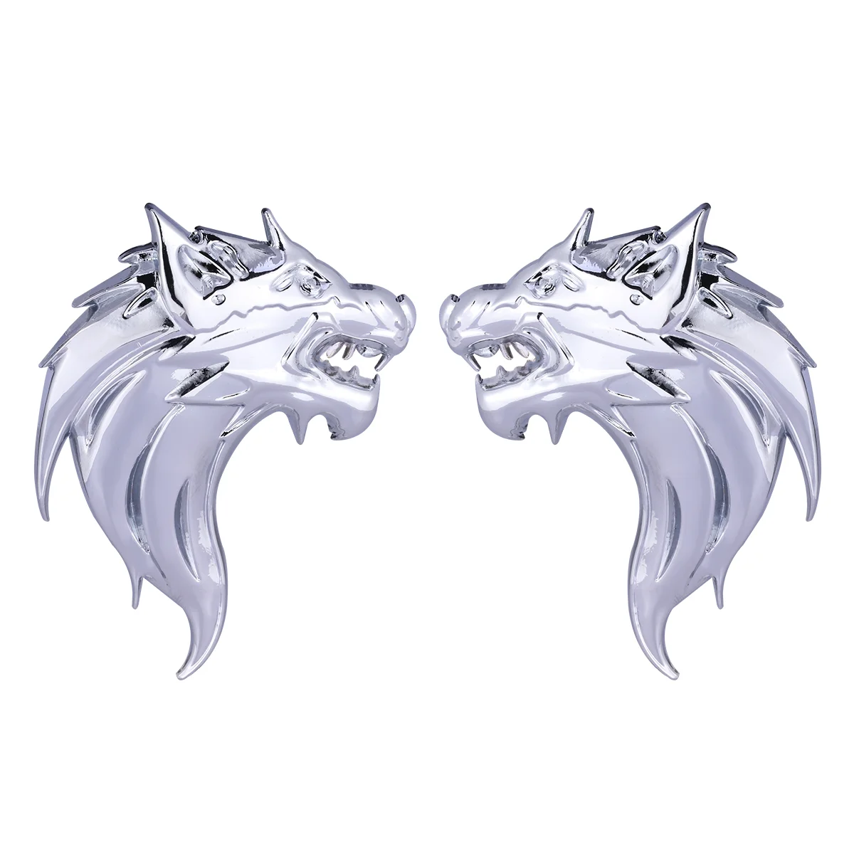 

1 Pair 3D Metal Wolf Head Car Side Rear Trunk Badge Sticker Decals (Silver)