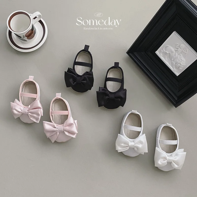 Newborn Baby Girl Classic Bowknot Rubber Sole Anti-slip PU Dress Shoes First Walker Toddler Crib Shoes baby shoes