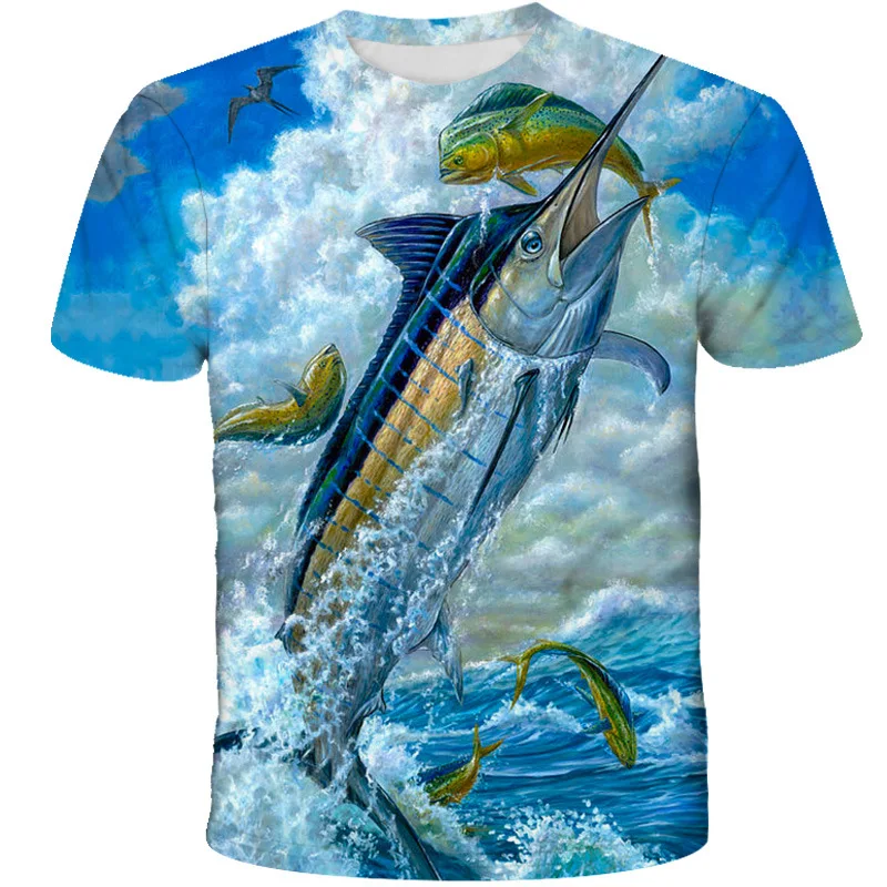 Marine Fish Print Short Sleeve T Shirt
